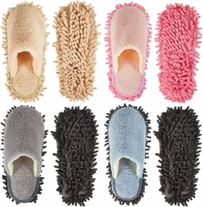 Gerrii 4 Pair Microfiber Cleaning Mop Slippers - Washable House Mop Slippers for Men and Women, Detachable Design, Ideal for Kitchen Floor Dust Cleaning, Includes Blue, Gray, Pink, Beige