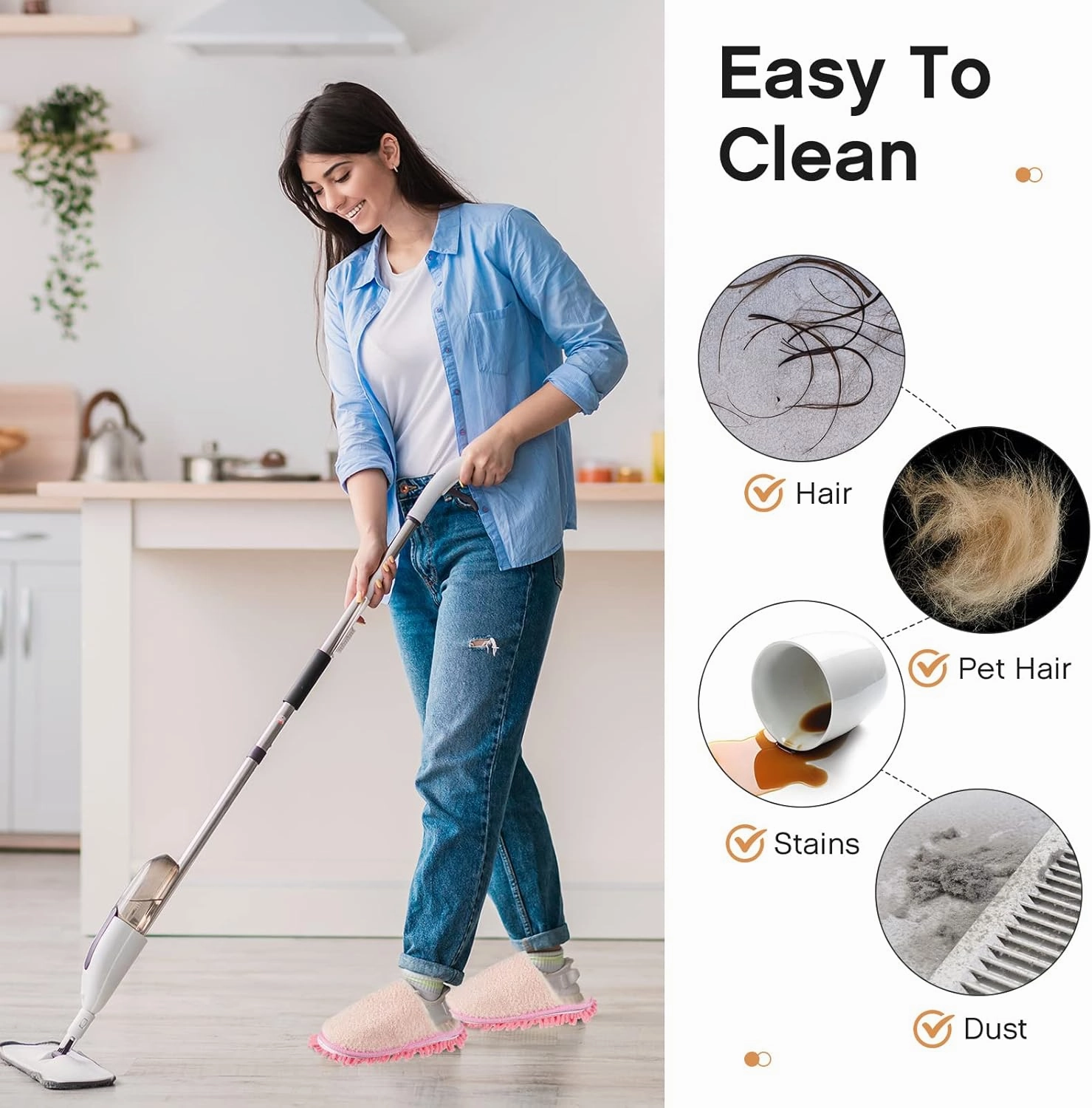Gerrii 4 Pair Microfiber Cleaning Mop Slippers - Washable House Mop Slippers for Men and Women, Detachable Design, Ideal for Kitchen Floor Dust Cleaning, Includes Blue, Gray, Pink, Beige