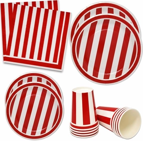 Gift Boutique 120 Pcs Red & White Stripes Party Supplies Set Paper Plate Cup Napkin for Carnival Picnic Barbecue Circus BBQ Birthday Disposable Dinnerware Serves 30