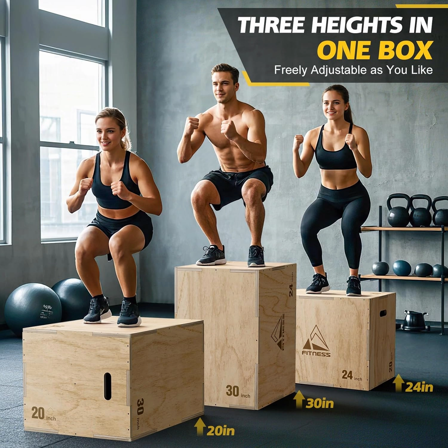 GIKPAL Plyo Box, 3-in-1 Heavy-Duty Plyometric Jump Box, Box Jumps for Home Gym Explosive Training, Multiple Options