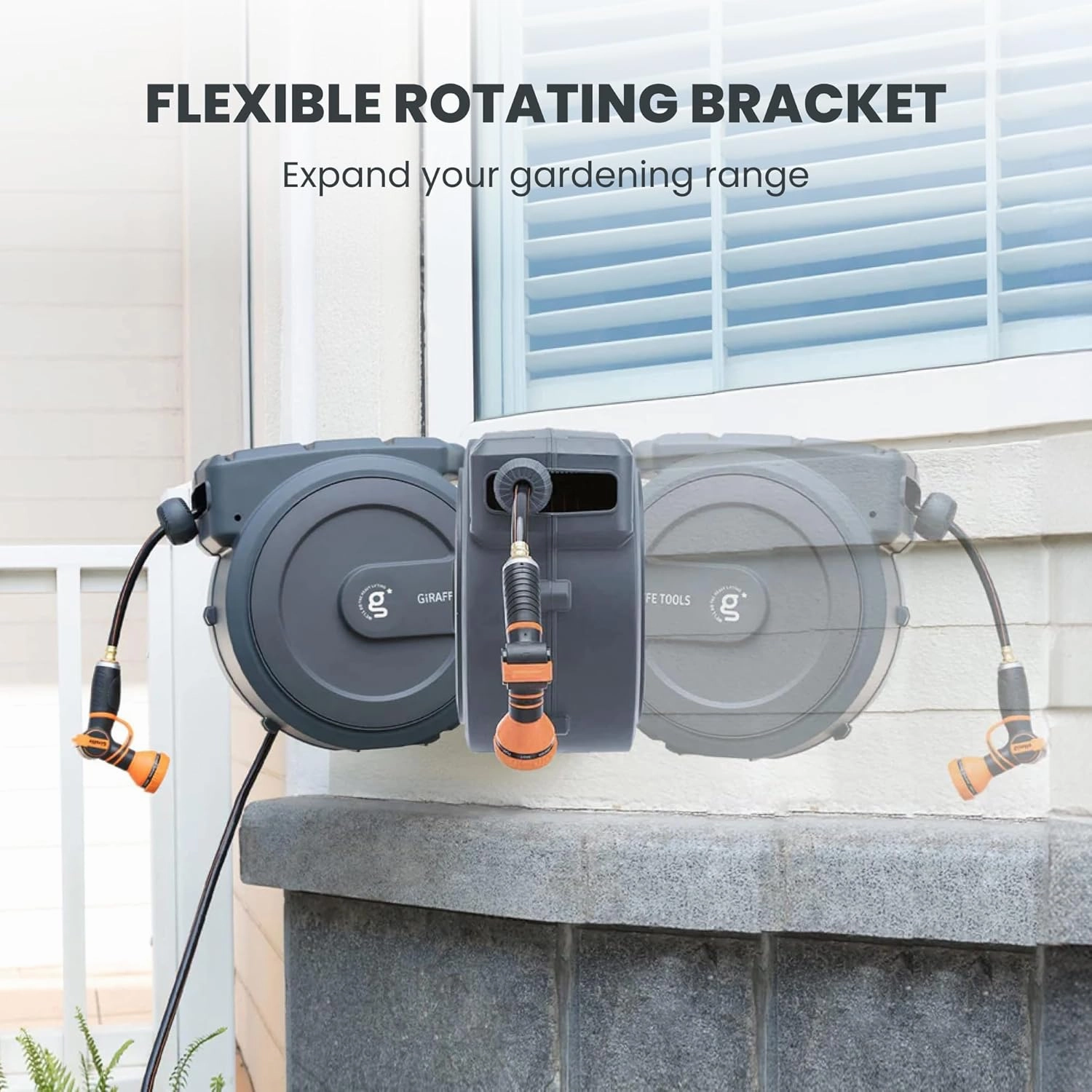 Giraffe Tools PRO Heavy Duty Retractable Garden Hose Reel - 78ft 1/2 Inch Auto Rewind with Any-Length Lock, Wall Mounted Metal Bracket, Commercial Grade for Patio & Lawn (Dark Grey)
