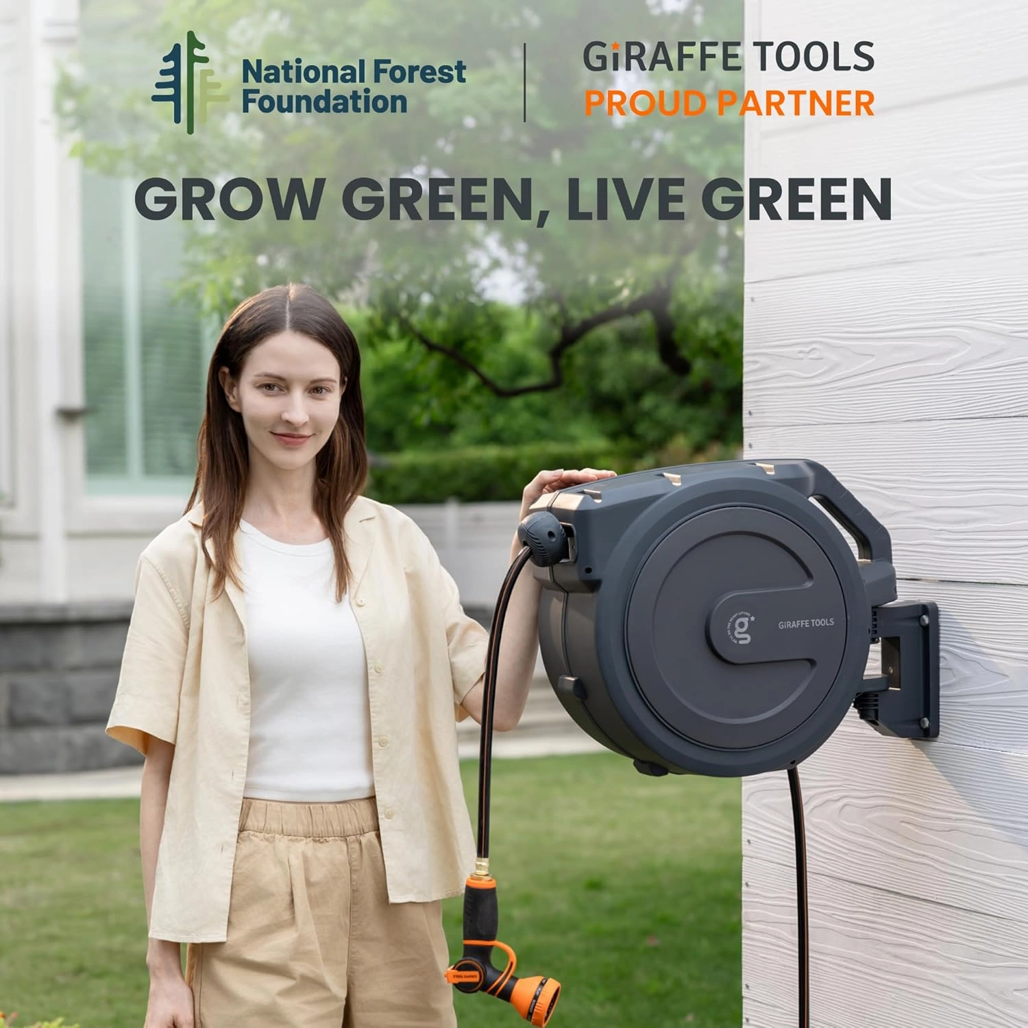 Giraffe Tools PRO Heavy Duty Retractable Garden Hose Reel - 78ft 1/2 Inch Auto Rewind with Any-Length Lock, Wall Mounted Metal Bracket, Commercial Grade for Patio & Lawn (Dark Grey)