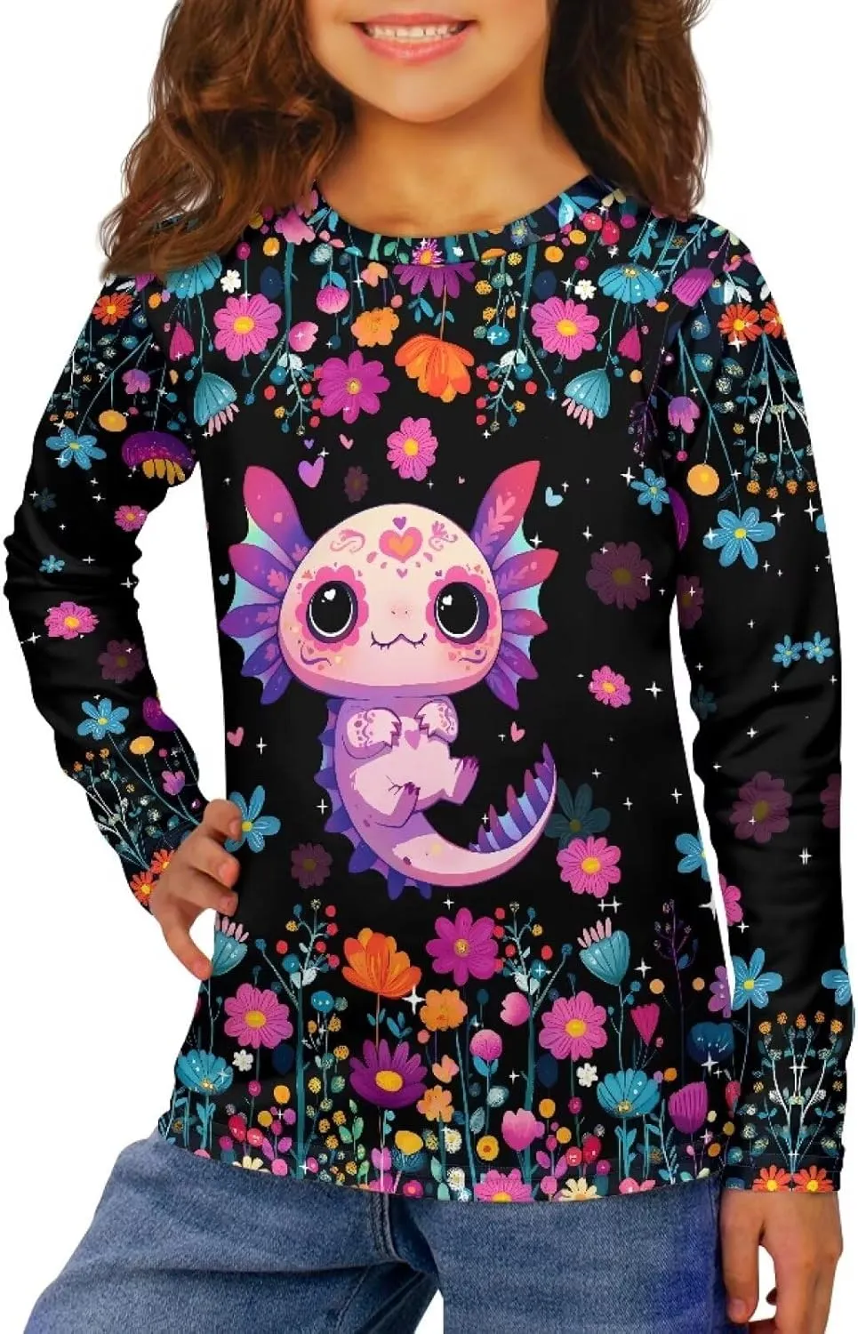 Girls Long Sleeve Shirt with Cute Graphic Casual Pullover Tops 3-16Y