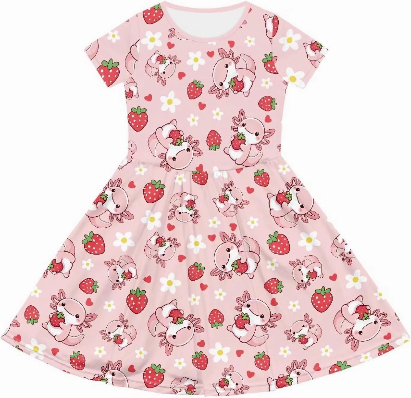 Girls Short Sleeve Dresses Casual Twirly Skater Dress with Pockets for 3-14 Years Old