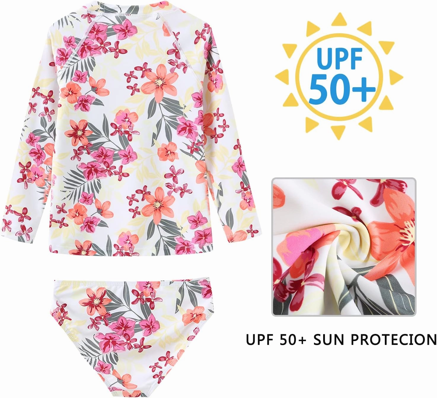 Girls Two Piece Rash Guard Swimsuits Set Long Sleeve Bathing Suit with UPF 50  Sun Protection Kids Sunsuits Swimwear Set