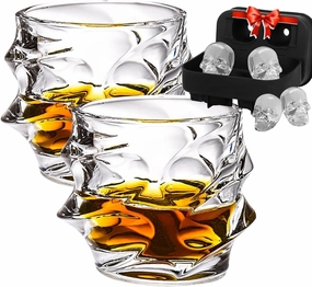 Glass Whiskey Glasses, Japanese Crystal Whisky Glass, Heavy Thick Bottom Bar Glasses, Unique Cognac Glasses for Scotch Bourbon Rum Gin Water Cocktail, Wine Glass Set (2PACK)
