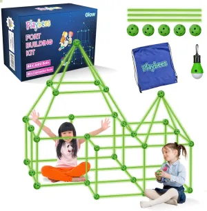 Glow in The Dark Fort Building Kit with Rods and Connectors - 132 Pieces - Glow in The Dark - Ages 4-8, 8-12 STEM Building Toy, Construction Set for Kids, DIY Castle, Birthday Gift