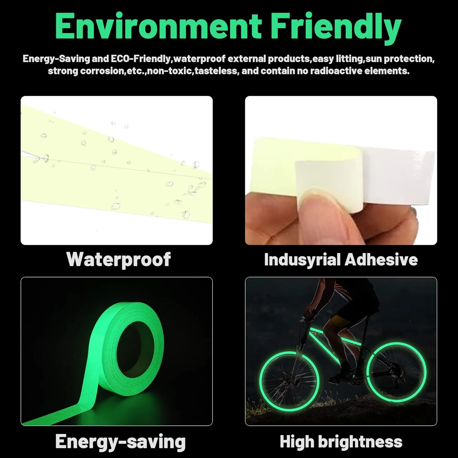 Glow Tape Glow in The Dark 1 Inch x 85 Feet Waterproof Green Fluorescent Tape for Halloween Decorations Outdoor Luminous Tape…