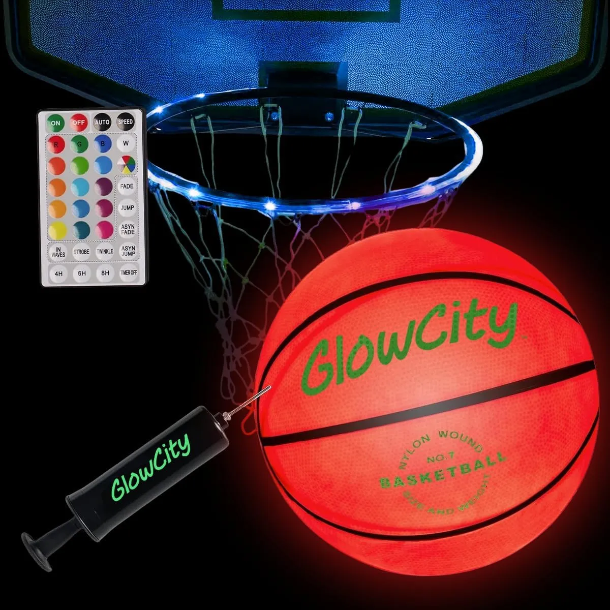 GlowCity Glow in The Dark Basketball for Teen Boy - Glowing Red Basket Ball, Light Up LED Toy for Night Ball Games - Sports Stuff & Gadgets for Kids Age 8 Years Old and Up. Great Gift for Boys & Girls