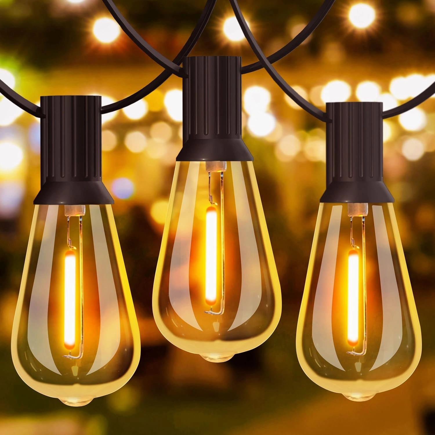 GLUROO 60FT LED Outdoor Patio Lights Waterproof with 30 2 Vintage Bulbs Shatterproof Energy Saving,2700K Hanging Edison String Lights Outside for Backyard,Bistro,Camping,Gazebo