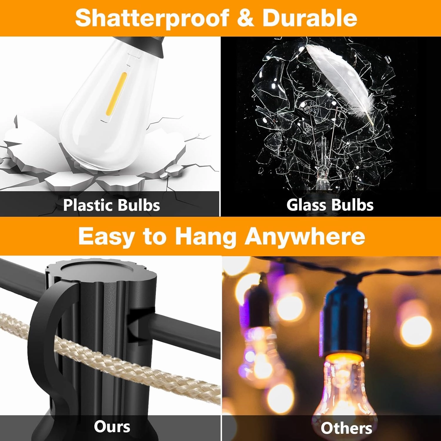 GLUROO 60FT LED Outdoor Patio Lights Waterproof with 30 2 Vintage Bulbs Shatterproof Energy Saving,2700K Hanging Edison String Lights Outside for Backyard,Bistro,Camping,Gazebo