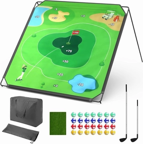 Golf Chipping Game Set – Portable Golf Practice Mat with 28 Balls, 2 Putters, Putting Mat & Carry Bag – Indoor Outdoor Backyard Golf Set for Kids, Dads & Family Fun