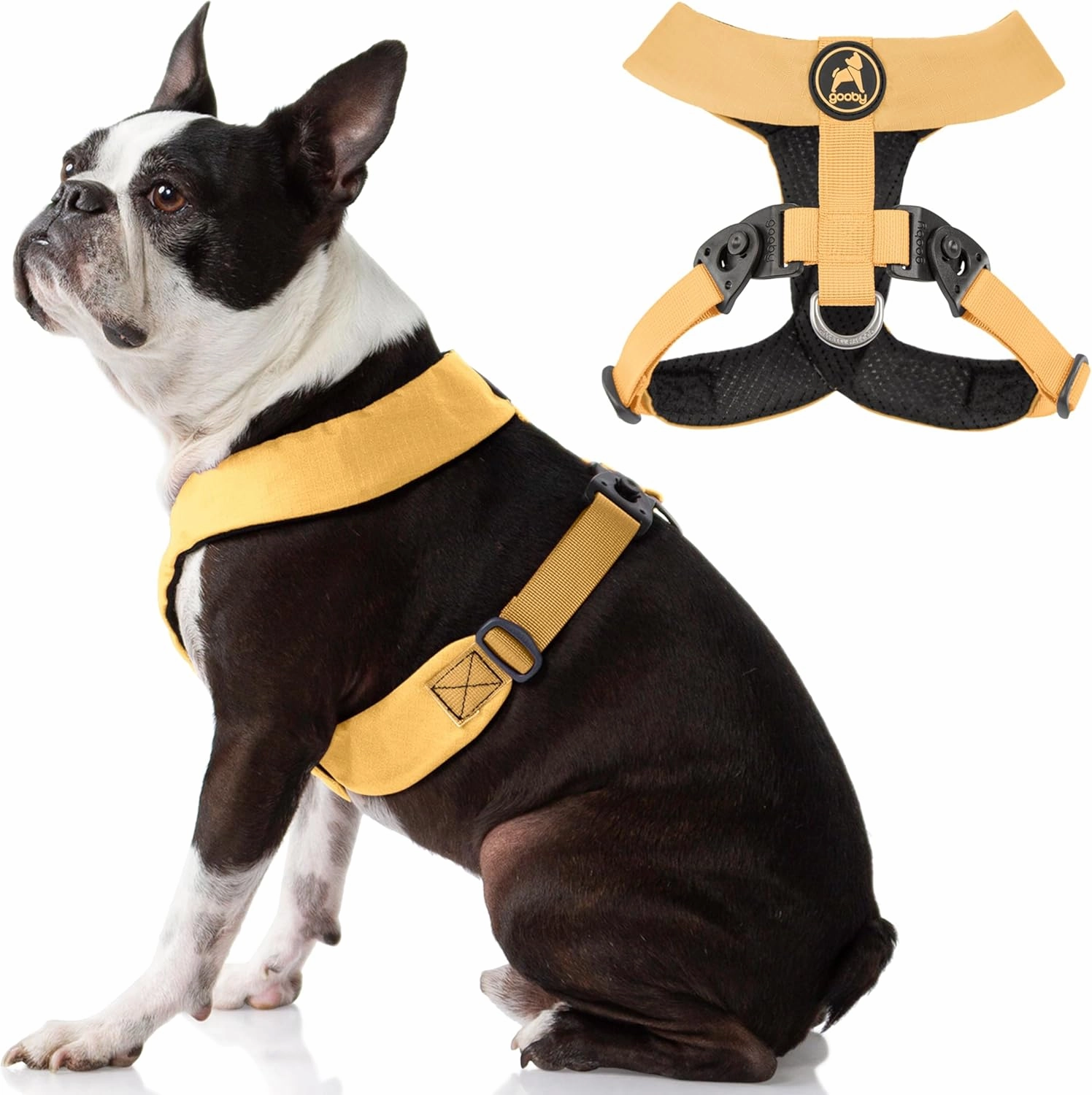 Gooby Comfort X Harness Dual Snap - Yellow, Medium - No Pull Small Dog Harness with Rotational Buckles and Patented Choke-Free X Frame - Dog Harness for Medium Dogs No Pull and Small Dogs