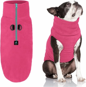 Gooby Half Zip Up Fleece Vest - Soft, Warm Dog Jacket with Dual D Ring Leash - Winter Small & Medium Dog Sweater - Pink, Large