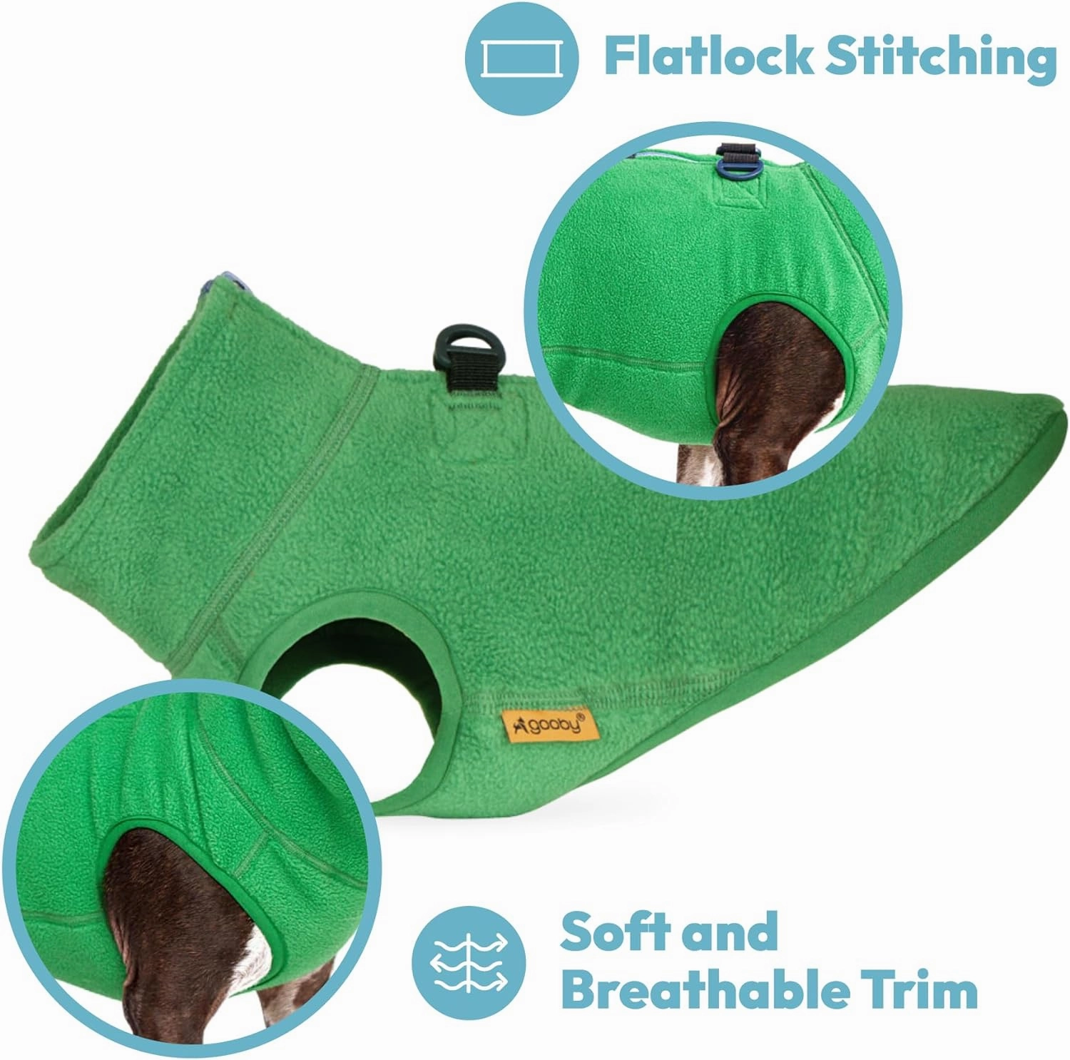 Gooby Half Zip Up Fleece Vest - Warm Dog Jacket, Pullover with Dual D Ring Leash - Winter Small Dog Sweater, Green, Large