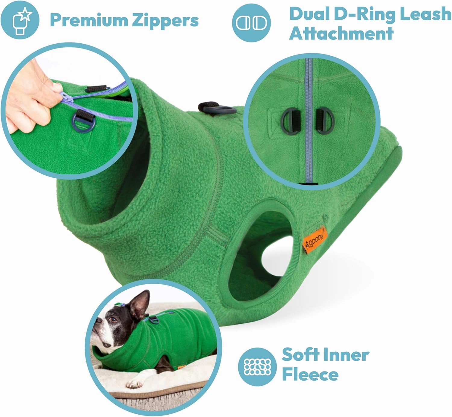 Gooby Half Zip Up Fleece Vest - Warm Dog Jacket, Pullover with Dual D Ring Leash - Winter Small Dog Sweater, Green, Large