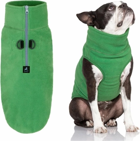 Gooby Half Zip Up Fleece Vest - Warm Dog Jacket, Pullover with Dual D Ring Leash - Winter Small Dog Sweater, Green, Large