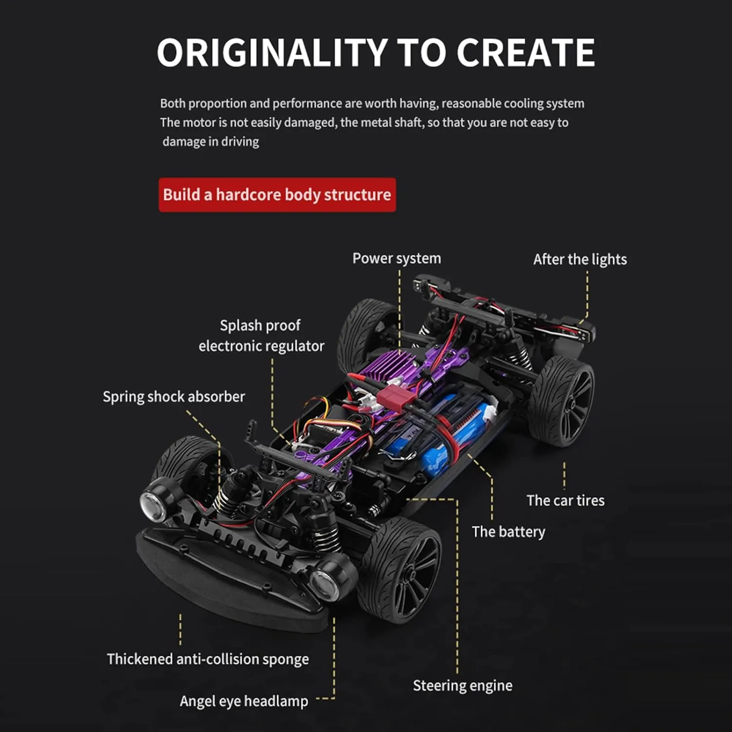 GoolRC RC Drift Car, 1:16 Scale Remote Control Car, 4WD 35KM/H High Speed Racing Car, 2.4GHz RC Drifting Car for Adults with Cool LED Lights, Extra Drift Tires and 2 Batteries (Red)