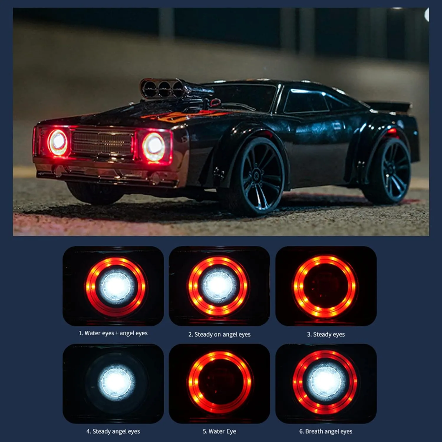 GoolRC RC Drift Car, 1:16 Scale Remote Control Car, 4WD 35KM/H High Speed Racing Car, 2.4GHz RC Drifting Car for Adults with Cool LED Lights, Extra Drift Tires and 2 Batteries (Red)