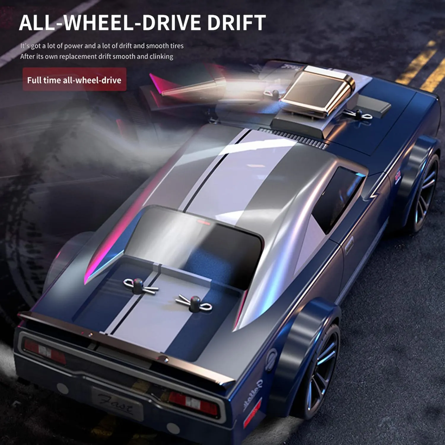 GoolRC RC Drift Car, 1:16 Scale Remote Control Car, 4WD 35KM/H High Speed Racing Car, 2.4GHz RC Drifting Car for Adults with Cool LED Lights, Extra Drift Tires and 2 Batteries (Red)