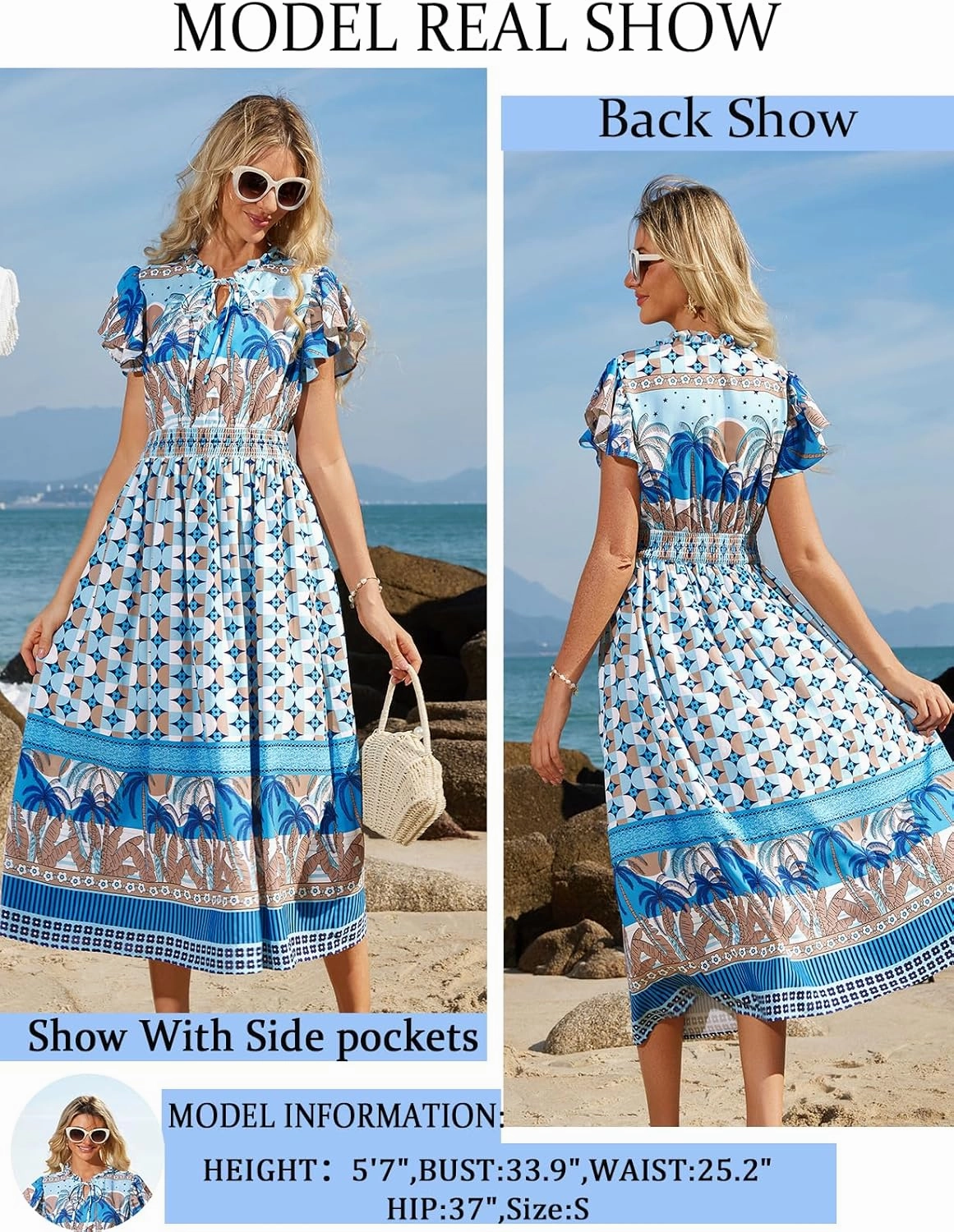 GRACE KARIN Women's Floral Boho Dress Hawaiian Dresse Short Sleeve V Neck Summer Beach Wedding Guest Swing Maxi Sundress