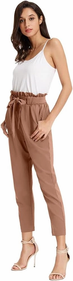GRACE KARIN Women's Paper Bag Waist Pants Slim Fit Casual Office Pencil Pants
