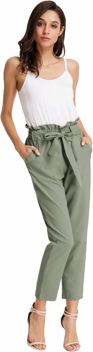 GRACE KARIN Women's Paper Bag Waist Pants Slim Fit Casual Office Pencil Pants