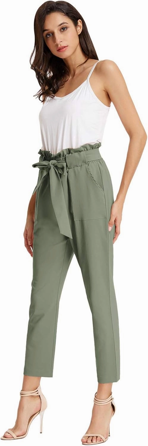 GRACE KARIN Women's Paper Bag Waist Pants Slim Fit Casual Office Pencil Pants