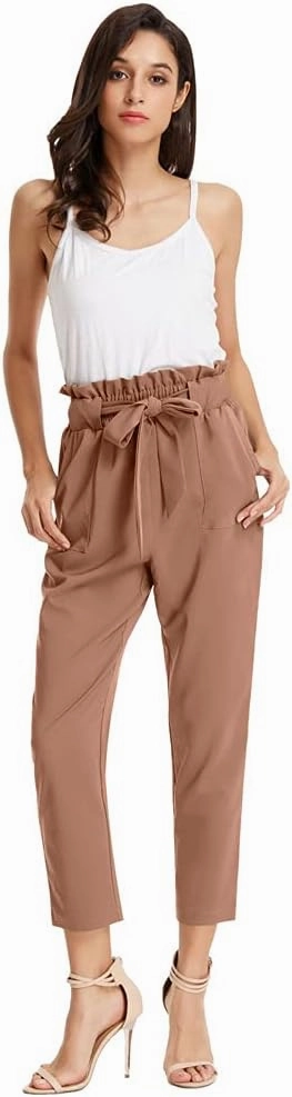 GRACE KARIN Women's Paper Bag Waist Pants Slim Fit Casual Office Pencil Pants