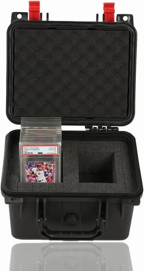 Graded Sports Trading Cards Weatherproof Case Impact Absorbing Foam Slots Graded Card Storage Box fits BGS PSA SGC FGS (Small, Black & Red)