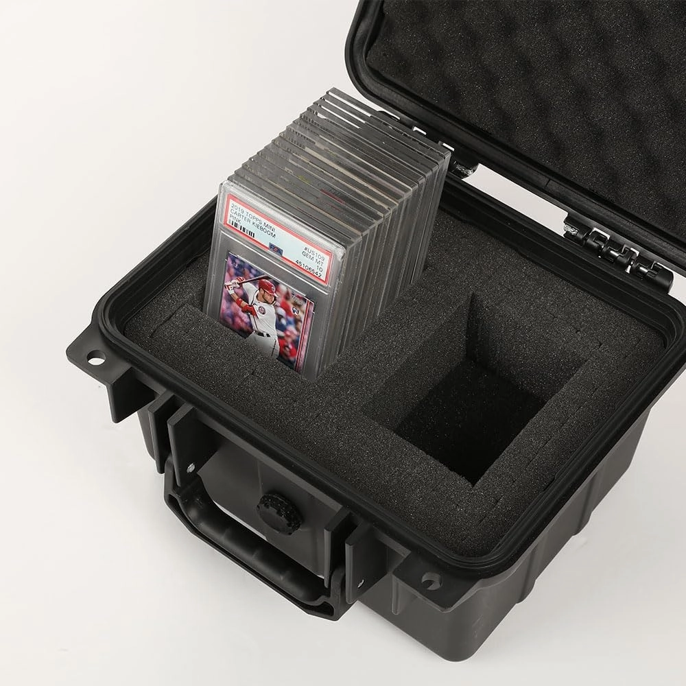 Graded Sports Trading Cards Weatherproof Case Impact Absorbing Foam Slots Graded Card Storage Box fits BGS PSA SGC FGS (Small, Black & Red)