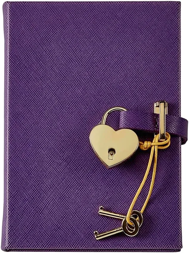 Graphic Image Small Journaling Diary with Heart Lock in Saffiano Leather (240 Pages - 4.5-x-6") (Purple)