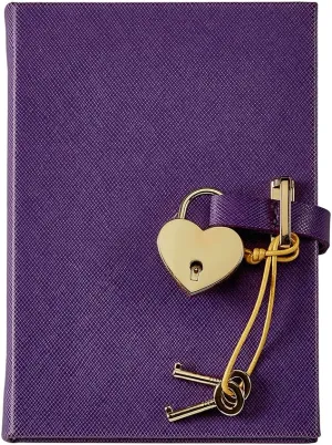 Graphic Image Small Journaling Diary with Heart Lock in Saffiano Leather (240 Pages - 4.5-x-6") (Purple)