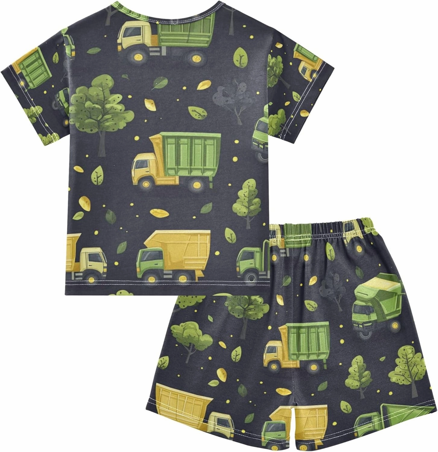 Green Garbage Trucks Summer Pajamas Short Set 2 Piece Sleepwear