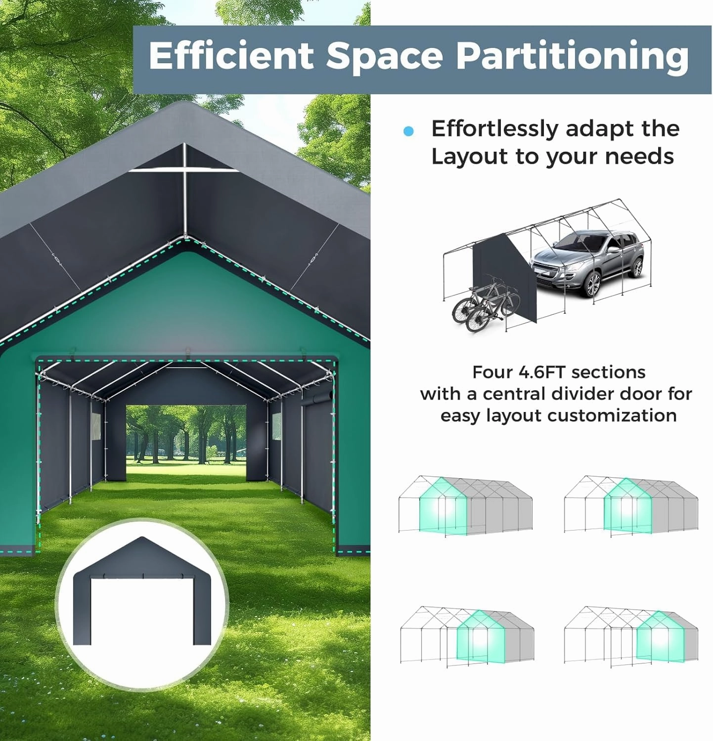 GREEN PARTY Carport, 13'x24' Extra Large Heavy Duty Carport with Roll-up Windows, Waterproof & 12 Legs Car Canopy Portable Garage Shelter with Removable Sidewalls & Doors for Car, Truck, SUV, Boat