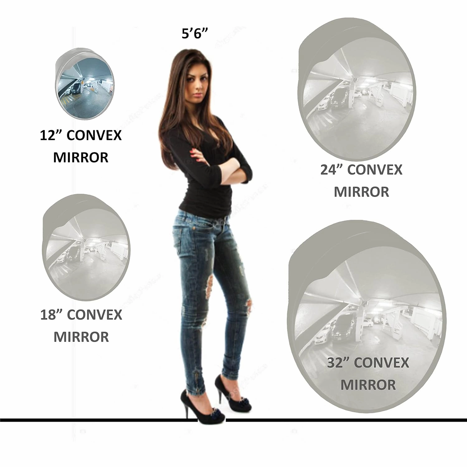 Grey 12 inch Convex Mirror, Outdoor or Indoor, Wide Angle View, Curved Traffic Safety and Security Mirror 310 mm