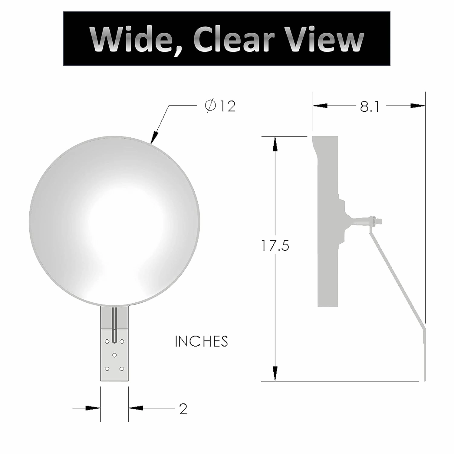 Grey 12 inch Convex Mirror, Outdoor or Indoor, Wide Angle View, Curved Traffic Safety and Security Mirror 310 mm