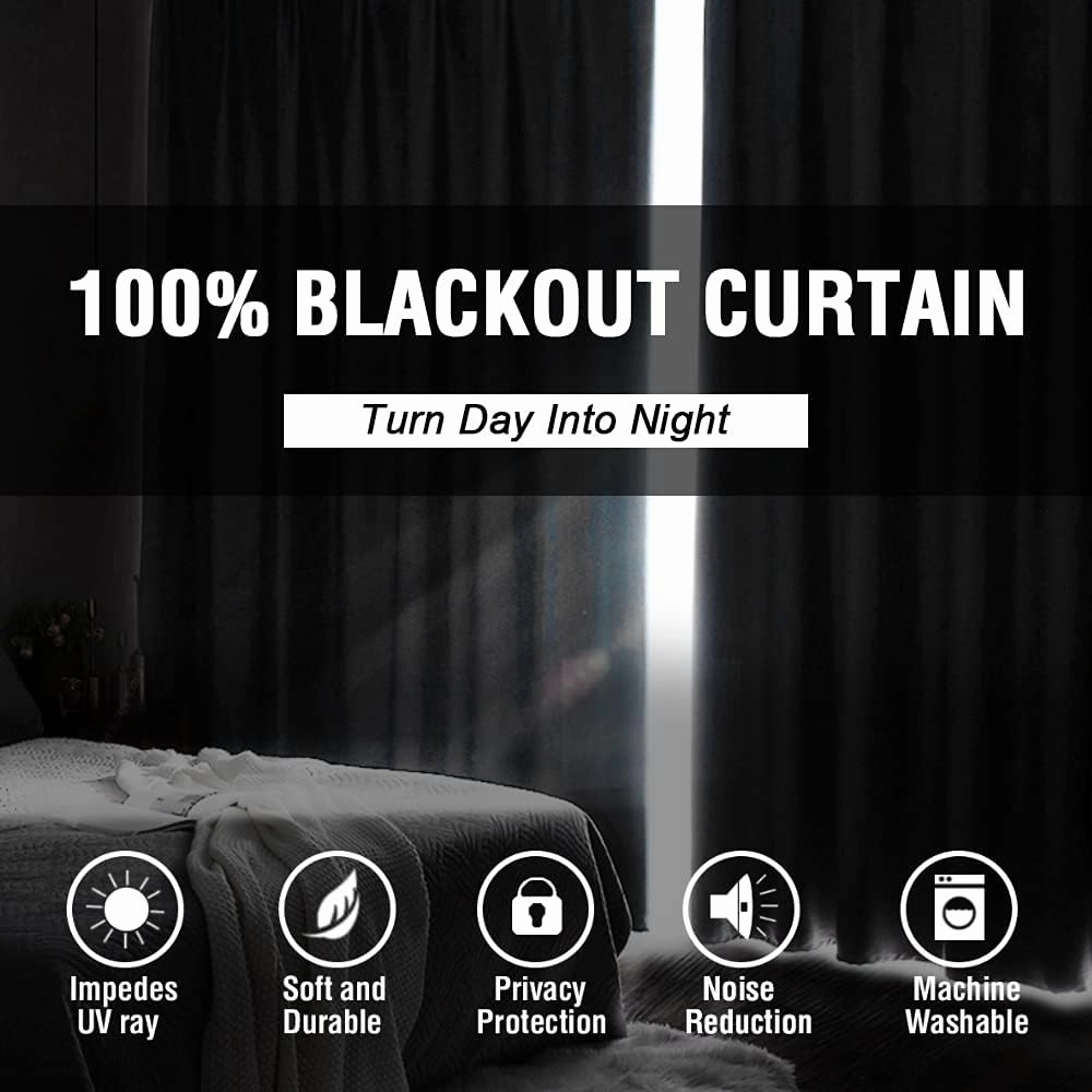 H.VERSAILTEX 100% Blackout Curtains for Bedroom Thermal Insulated Blackout Curtains 54 inch Length Heat and Full Light Blocking Curtains for Living Room with Black Liner 2 Panels Set, Dove Gray