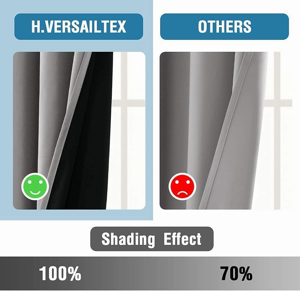 H.VERSAILTEX 100% Blackout Curtains for Bedroom Thermal Insulated Blackout Curtains 54 inch Length Heat and Full Light Blocking Curtains for Living Room with Black Liner 2 Panels Set, Dove Gray