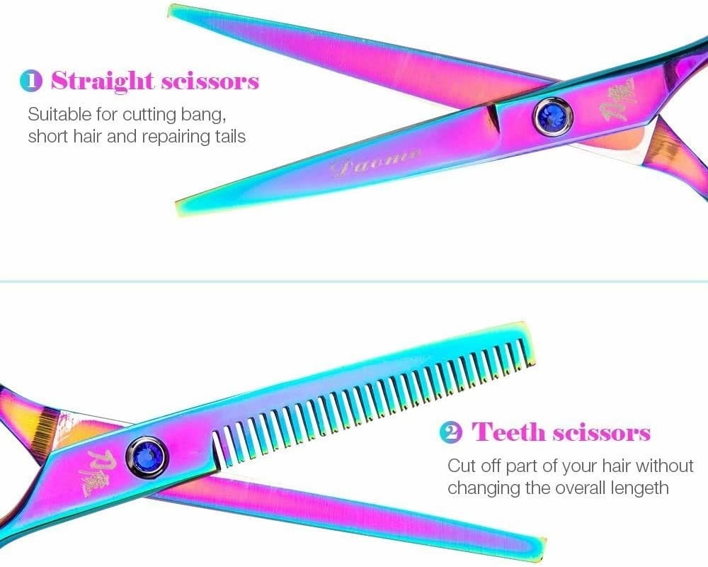 Hairdressing Set Hair Scissors 6 Inch Professional Hairdressing Cutting Styling Steel Thinning Scissor Hair Straight Barbershop Salon Set Set(Bright Pink)