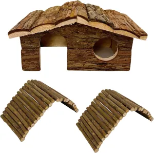 Hamiledyi Hamster Hideout Small Wooden House Natural Wood Rat Hut Hamster Bridge for Dwarf Mouse Playing Hiding