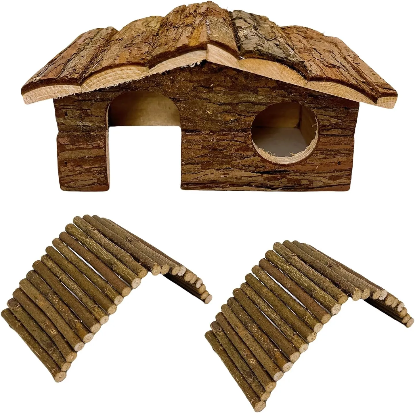 Hamiledyi Hamster Hideout Small Wooden House Natural Wood Rat Hut Hamster Bridge for Dwarf Mouse Playing Hiding
