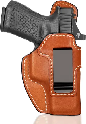 Hand-Made Leather IWB Holster for Glock 17 19 19X 47 Gen 3-5, Glock 22 23 31 32 Gen 3-4, Glock 44 45, Optic Ready Concealed Carry Holster, G19 Inside Waistband, Classic Brown Color, Right/Left Hand