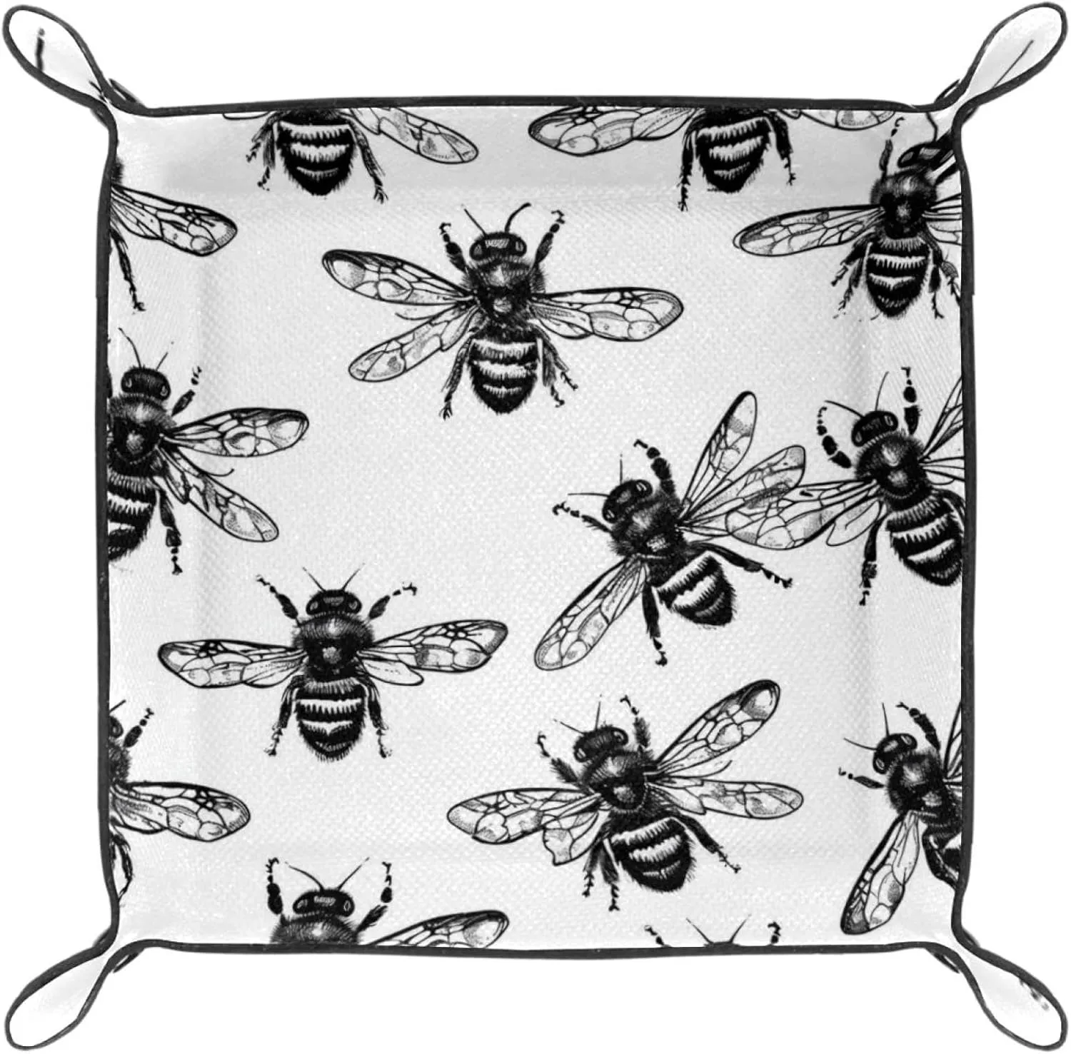 Hand-Painted Black Bee Stacking Jewelry Organizer Trays, Desk Drawer Earring Tray for Women and Girls, Small Jewelry Storage Tray