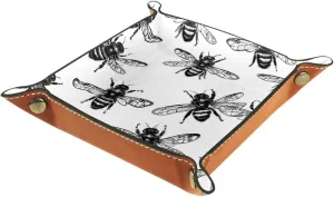Hand-Painted Black Bee Stacking Jewelry Organizer Trays, Desk Drawer Earring Tray for Women and Girls, Small Jewelry Storage Tray