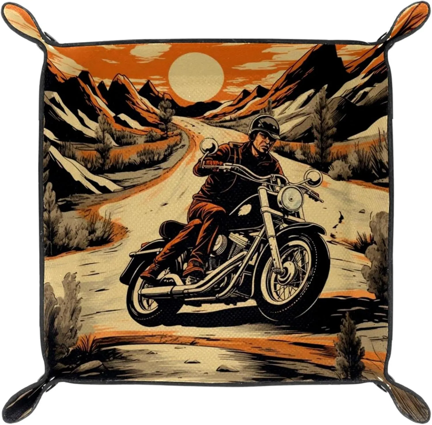 Hand-Painted Sunset Motorcyclist Desk Drawer Organizer Tray, Small Stacking Jewelry Organizer Trays for Women and Girls