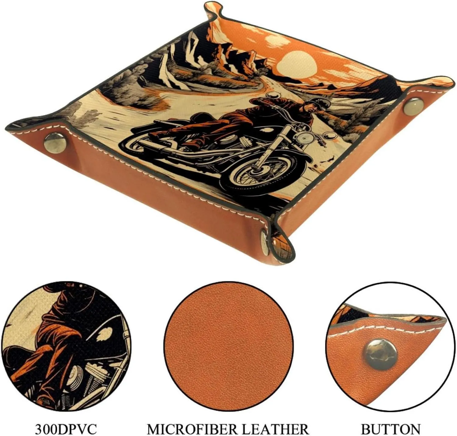 Hand-Painted Sunset Motorcyclist Desk Drawer Organizer Tray, Small Stacking Jewelry Organizer Trays for Women and Girls