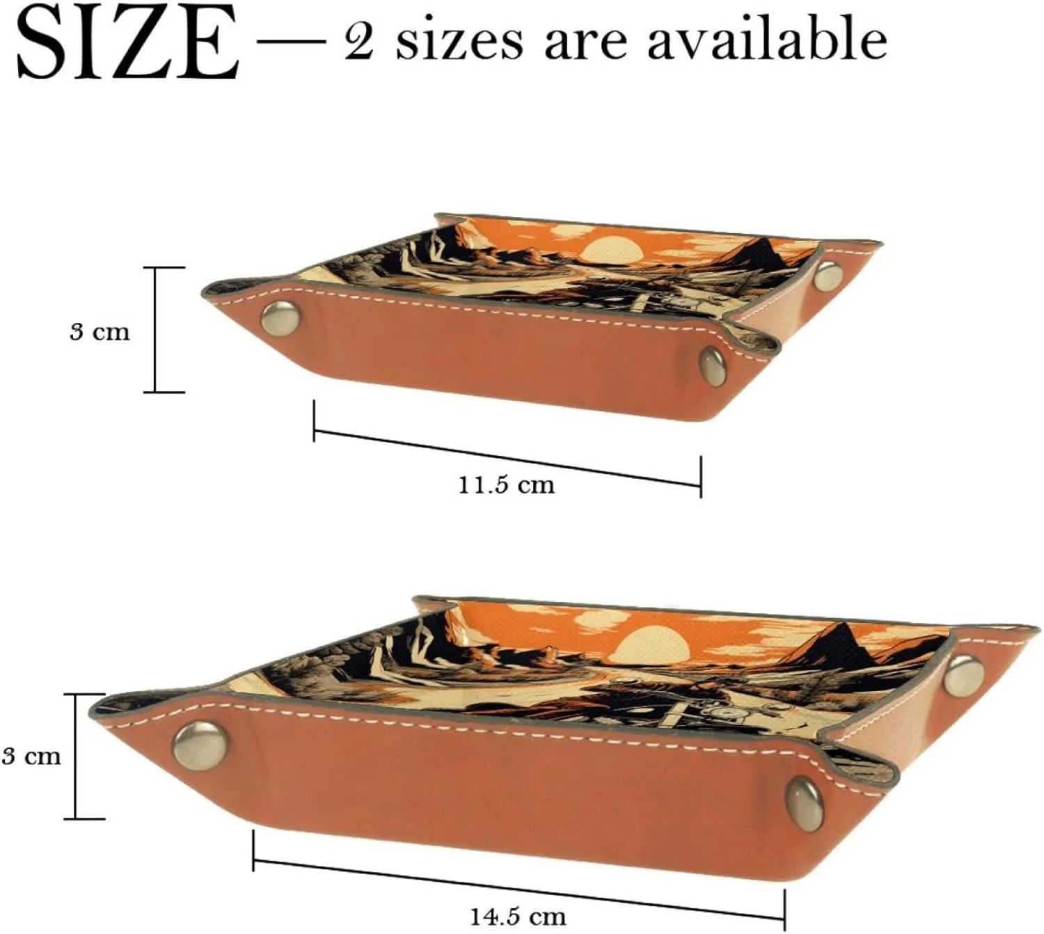 Hand-Painted Sunset Motorcyclist Desk Drawer Organizer Tray, Small Stacking Jewelry Organizer Trays for Women and Girls