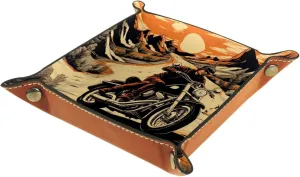 Hand-Painted Sunset Motorcyclist Stacking Jewelry Organizer Trays, Small Drawer Organizer Tray for Earrings, Bracelets, Rings, Key Tray for Entryway Table, Decorative and Functional