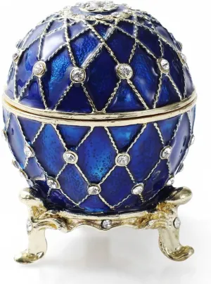 Hand Painted Trinket Box Enamel Faberge Egg Vintage Jewelry Box Easter Egg Hinged Metal Jewelry Organizer Decorative Treasure Box Unique Gifts